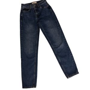 We The Free X Free People Hi-Rise Dark Wash Tapered Ridged COTTON Jeans Sz 24